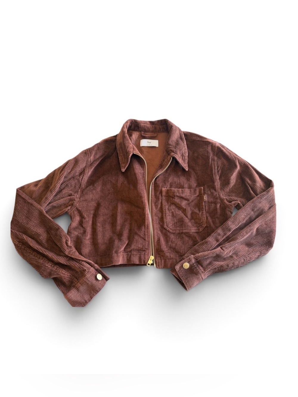 TNA (Aritzia) Cropped Corduroy Jacket - Rusty Cognac Brown - Size S